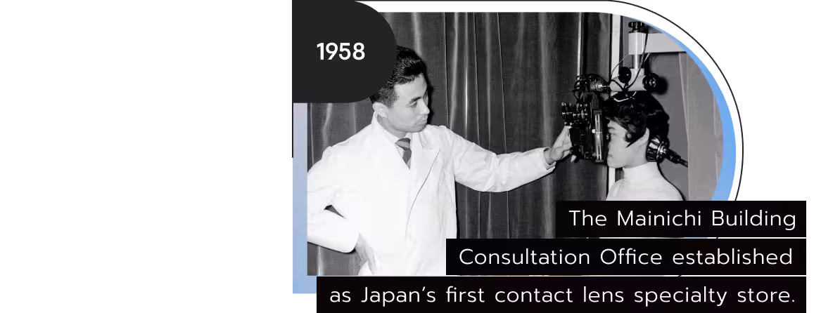 The Mainichi Building Consultation Office established as Japan's first contact lens specialty store.
